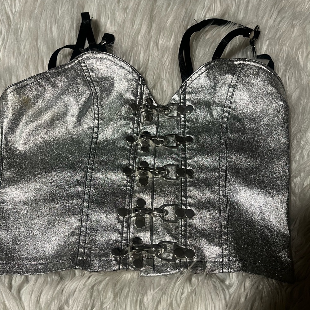 Dolls Kill  Widow Silver Metallic Corset Top